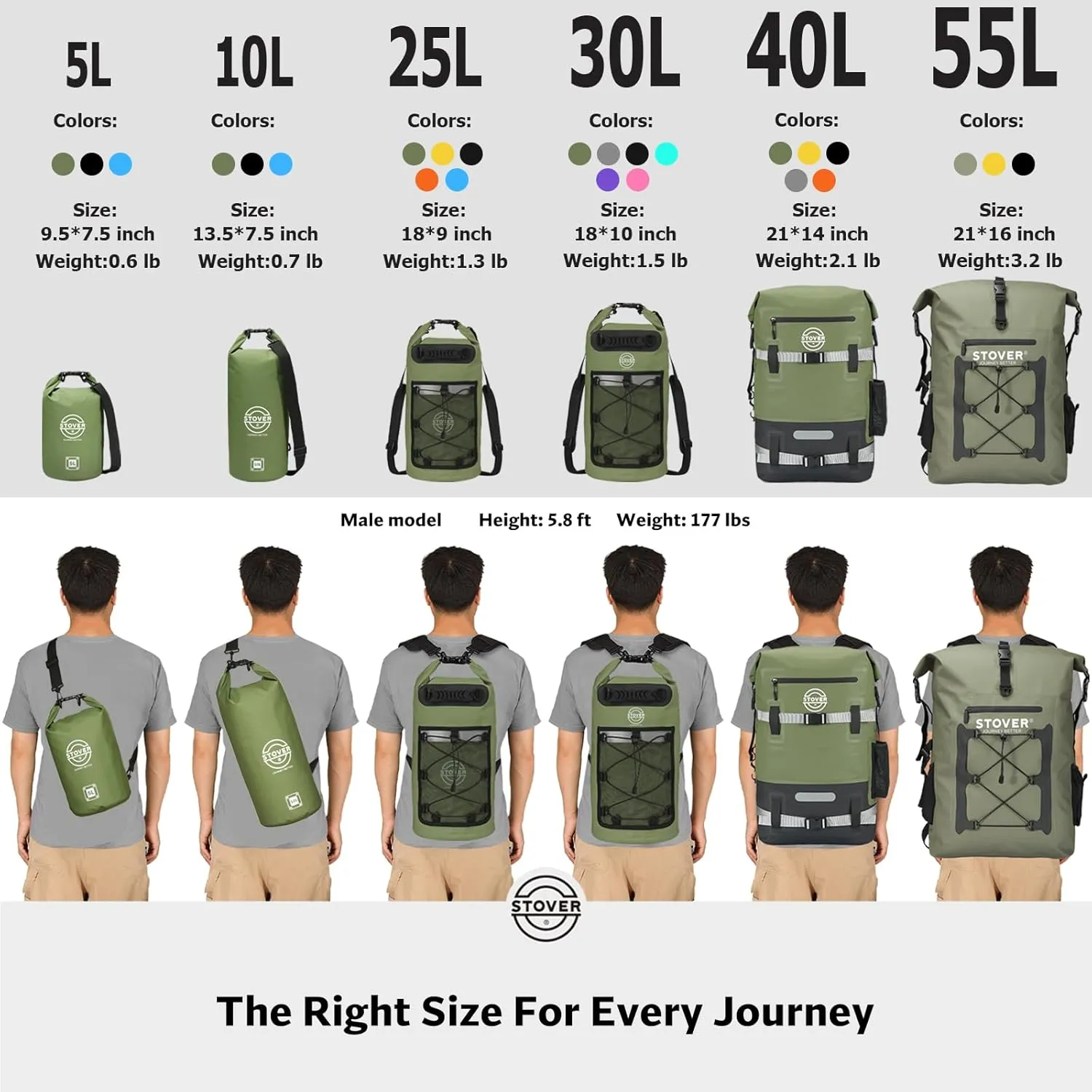 STOVER 5/10/25/30/40/55L Waterproof Dry Backpack & Phone Case- Large Floating Dry Bag for Kayaking, Travel, Hiking, Fishing, Camping, Motorcycles & Beach, Heavy-Duty Roll Top Men/Women (Orange)