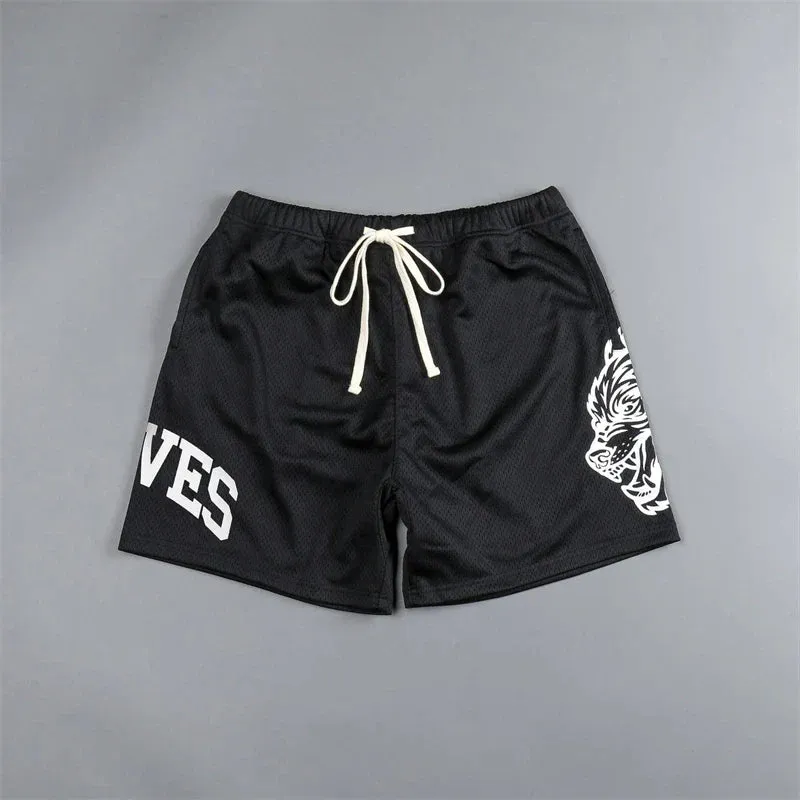 Summer New Wolves mesh Shorts Quick Drying Breathable graphic  Running Training Shorts
