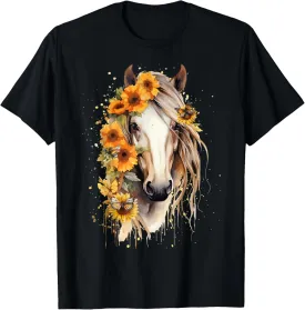 Sunflower Horse Portrait CowGirl Equestrian Horseback Riding T-Shirt
