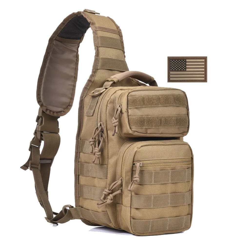 Tactical Sling Bag Military Single Shoulder Backpack Pack Range Bags Tan