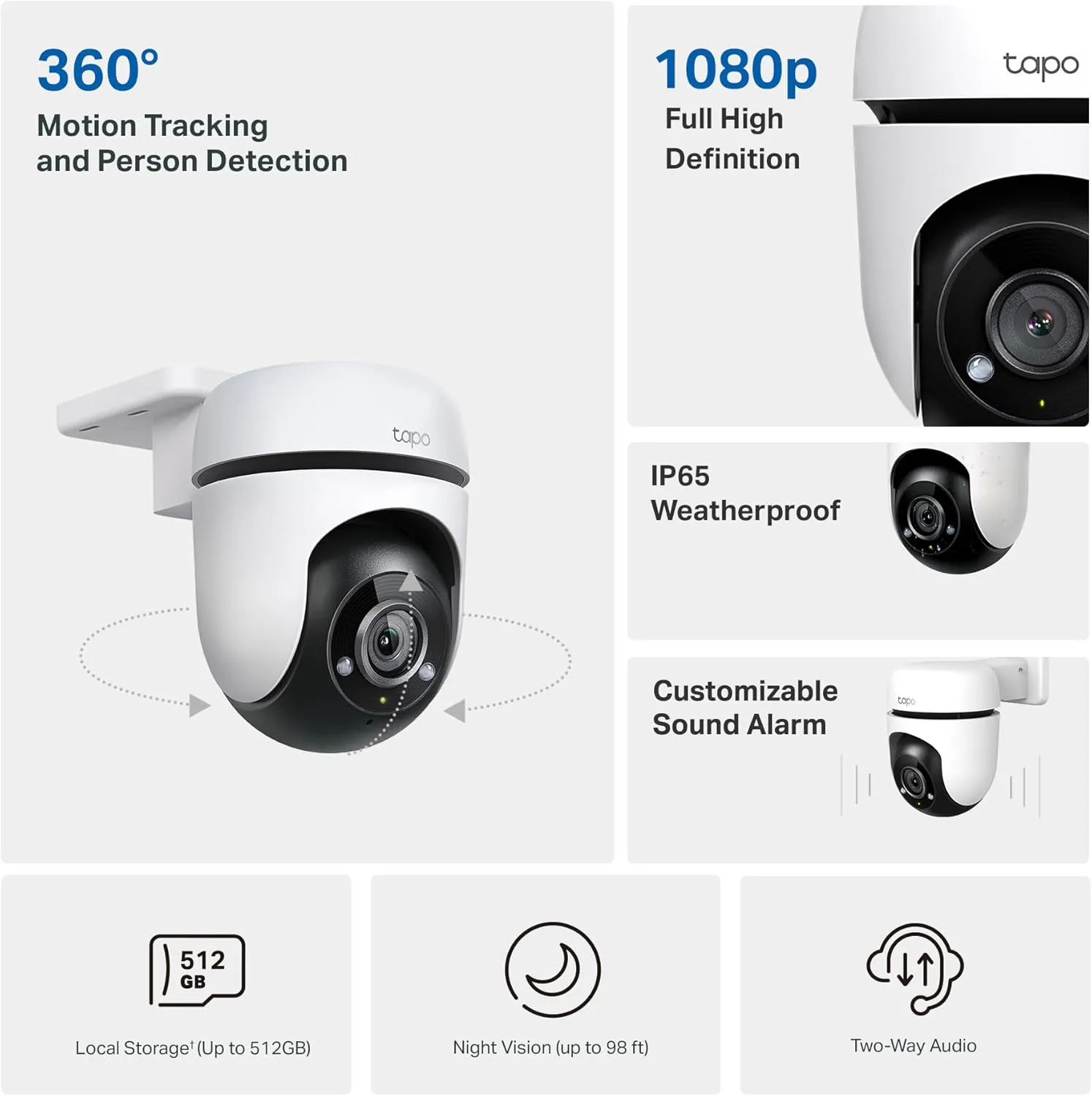 Tapo 1080P Outdoor Wired Pan/Tilt Security Wi-Fi Camera, 360 View, Motion Tracking, Works with Alexa & Google Home, Night Vision, Free AI Detection, Cloud & SD Card Storage(up to 512GB), Tapo C500