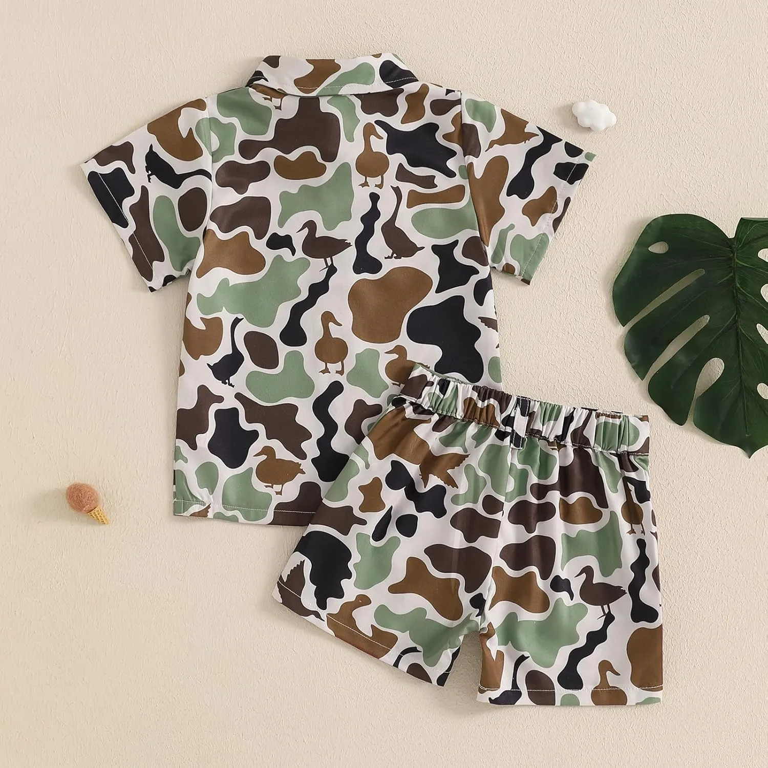 Toddler Baby Boy Hunting Outfit Duck Camo Button Down Short Sleeve Shirt Top and Shorts Set 2Pcs Summer Outfits