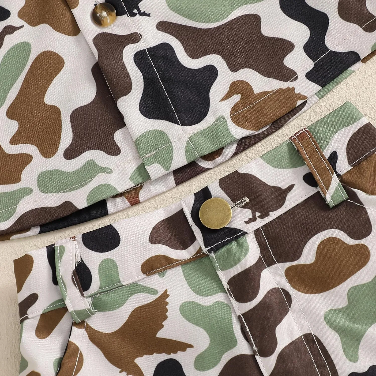 Toddler Baby Boy Hunting Outfit Duck Camo Button Down Short Sleeve Shirt Top and Shorts Set 2Pcs Summer Outfits