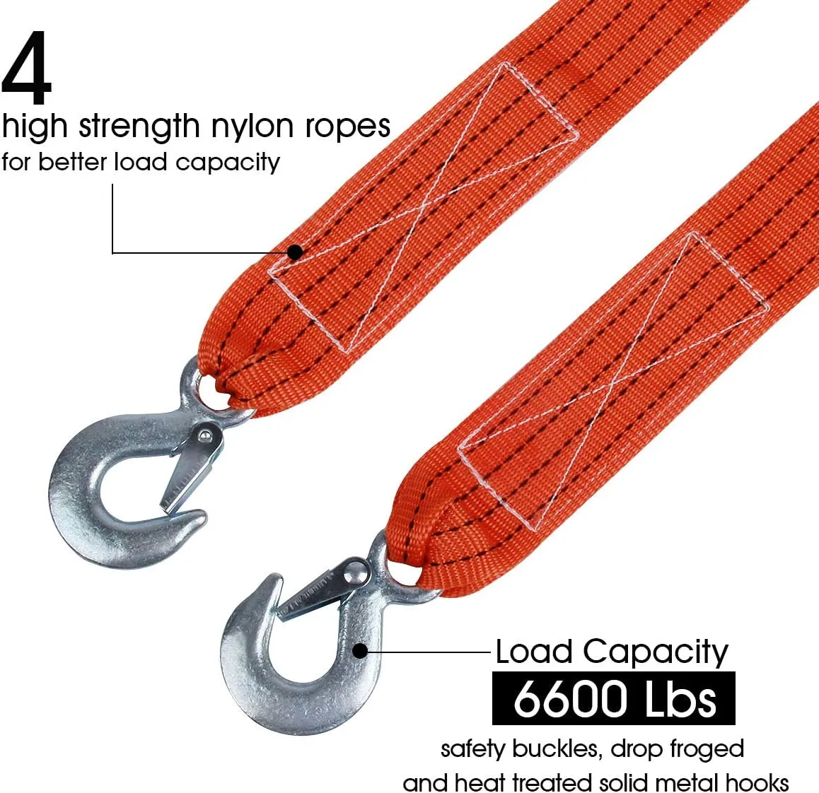 Tow Strap with Hooks 2in X20Ft Recovery Strap 10,000LB Break Strengthened Towing Rope for Towing Vehicles in Roadside Emergency