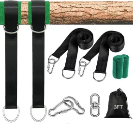 Tree Swing Hammock Straps Kit 3FT, Strong & Durable Tree Swing Straps Hanging Kit with Tree Protector, Safer Lock Snap Carabiner Hooks, Holds Up to 5000 lbs, Safer & Easy Installation for Baby Adults
