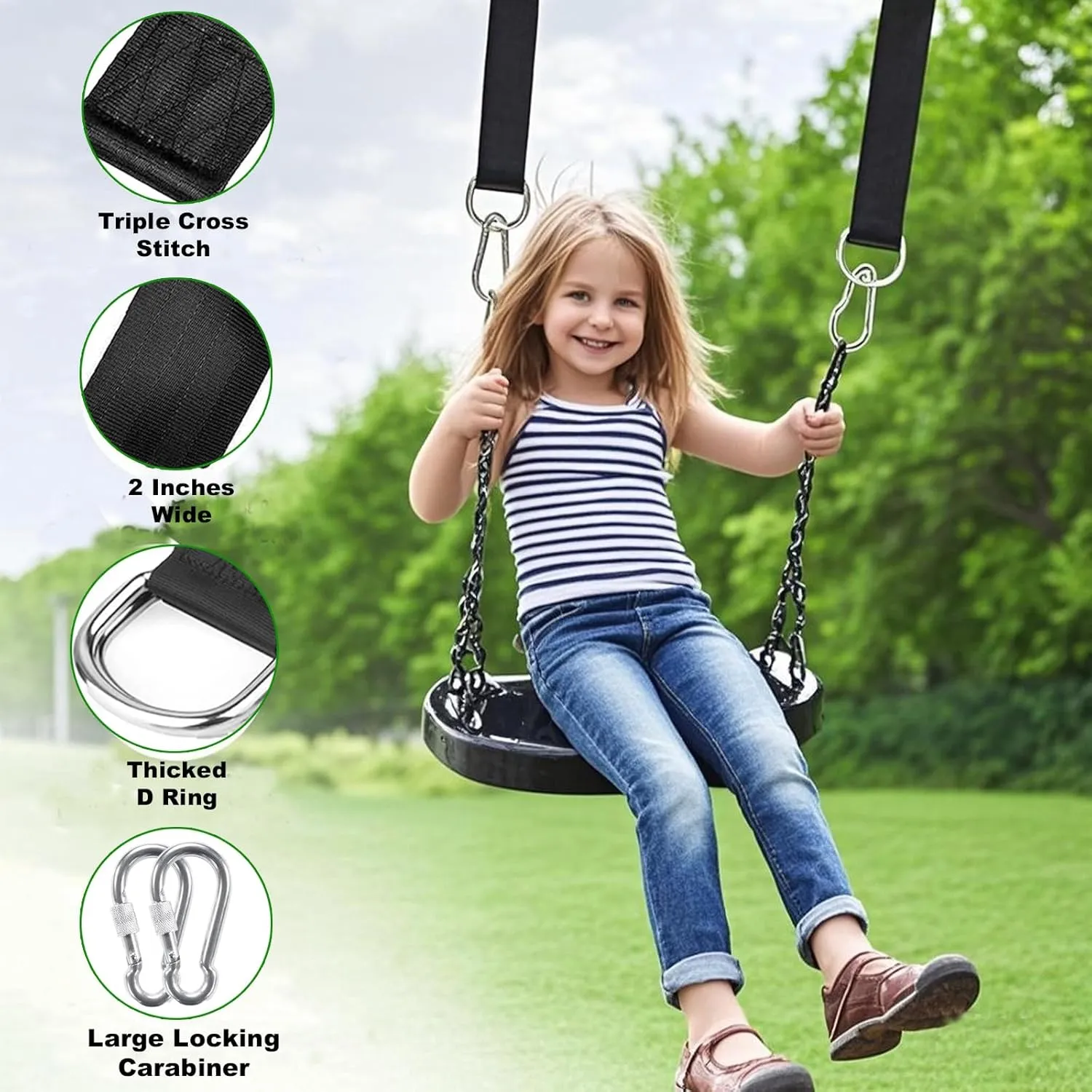 Tree Swing Hammock Straps Kit 3FT, Strong & Durable Tree Swing Straps Hanging Kit with Tree Protector, Safer Lock Snap Carabiner Hooks, Holds Up to 5000 lbs, Safer & Easy Installation for Baby Adults