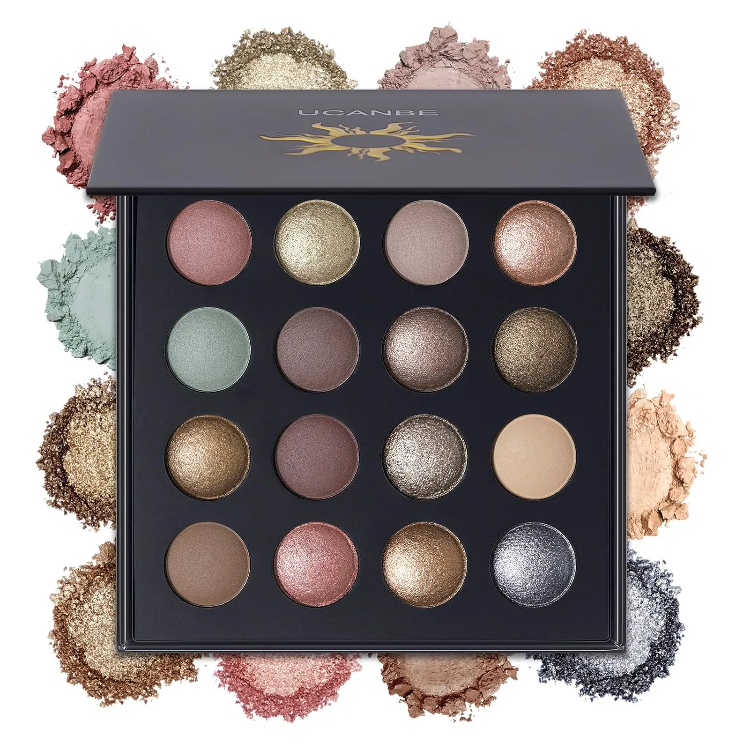UCANBE Baked Eyeshadow Makeup Palette with Hidden Gems, 16 Colors Nude Eye Shadow with Matte Glitter Metallic Shimmer, Highly Pigmented Long Lasting Make Up Pallet