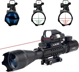 UUQ 4-16x50 Tactical Rifle Scope Red/Green Illuminated Range Finder Reticle W/Laser Sight and Holographic Reflex Dot Sight