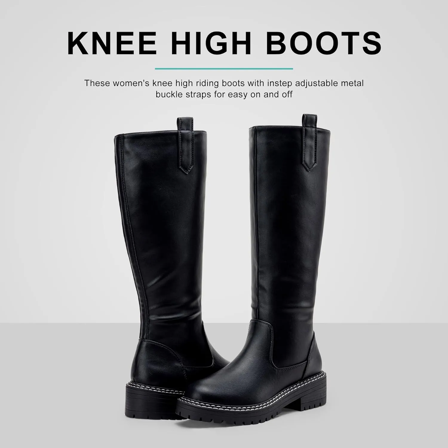 Vepose Womens 9658 Knee High Boots Low Heel, Platform Tall Boots with Side Zipper for Ladies
