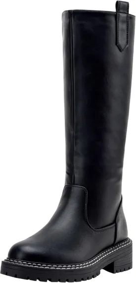 Vepose Womens 9658 Knee High Boots Low Heel, Platform Tall Boots with Side Zipper for Ladies