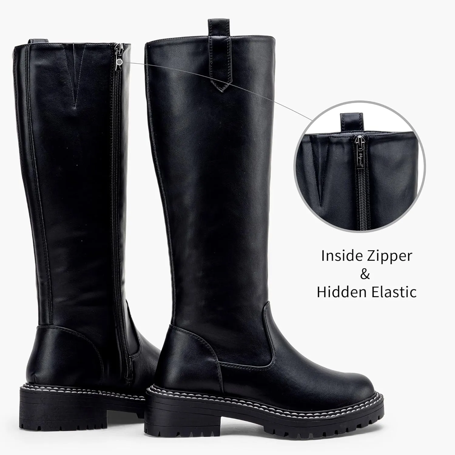 Vepose Womens 9658 Knee High Boots Low Heel, Platform Tall Boots with Side Zipper for Ladies