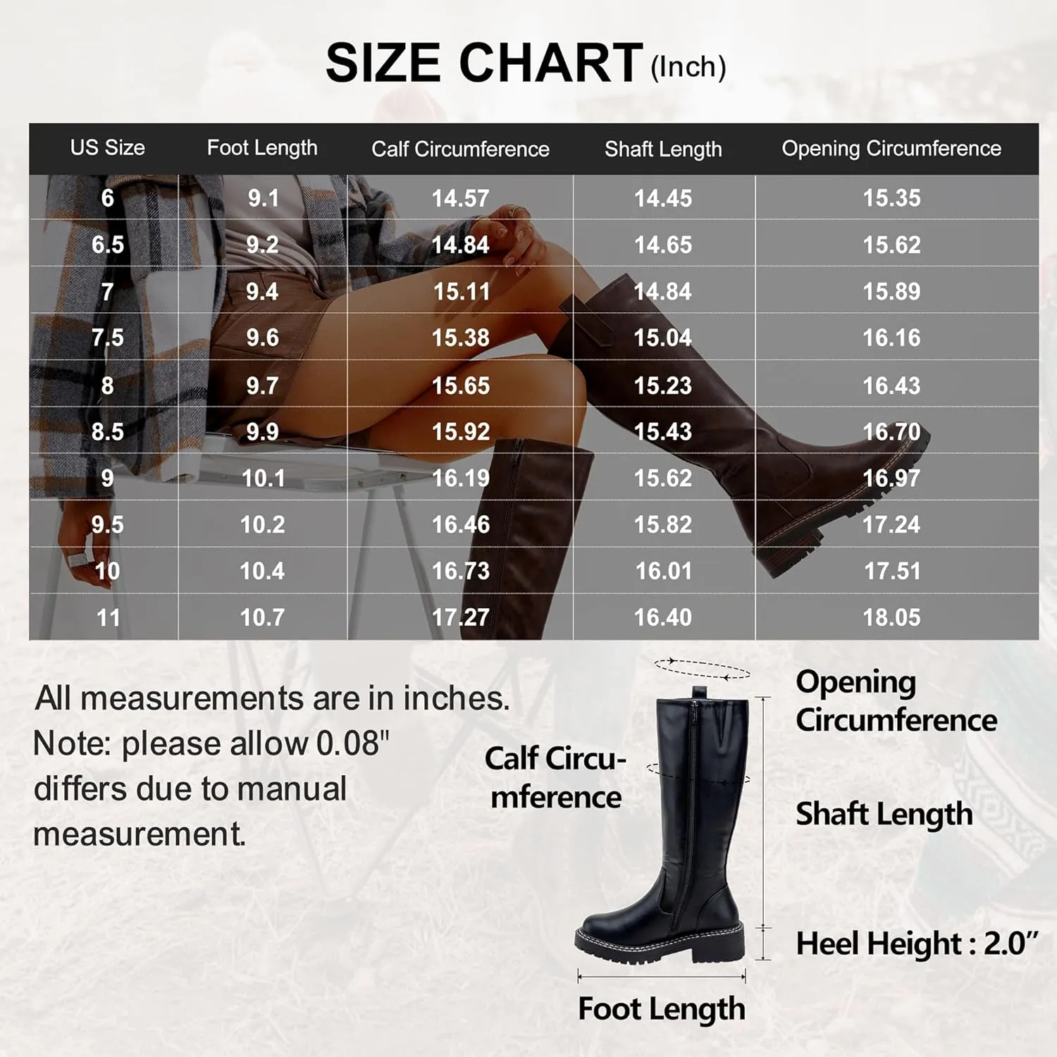 Vepose Womens 9658 Knee High Boots Low Heel, Platform Tall Boots with Side Zipper for Ladies