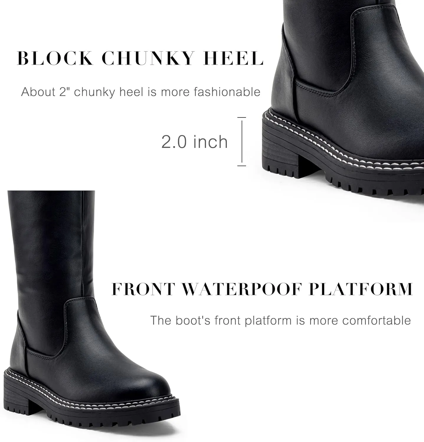 Vepose Womens 9658 Knee High Boots Low Heel, Platform Tall Boots with Side Zipper for Ladies