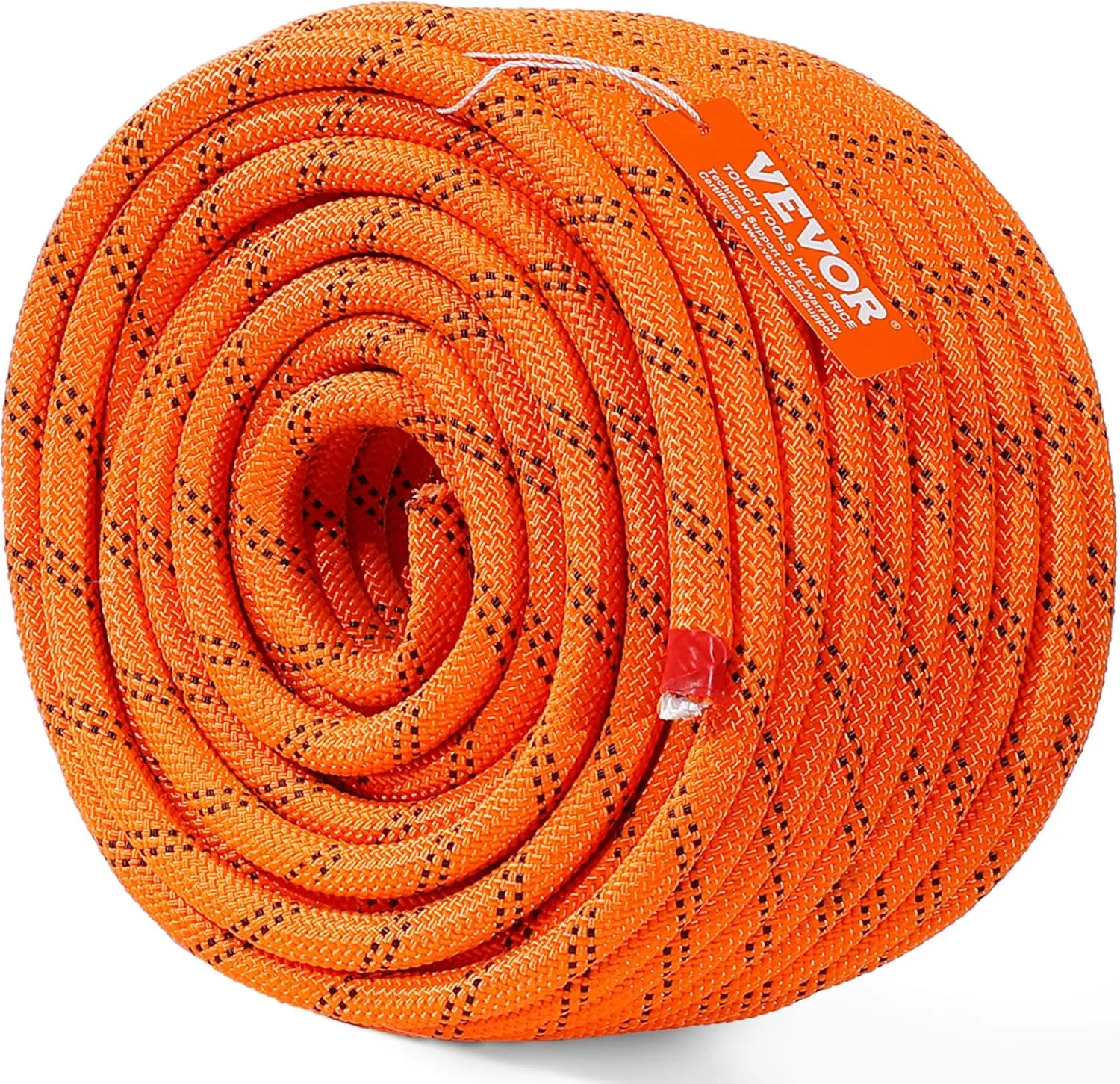 VEVOR Double Braided Polyester Rope, 1/2 in x 120 ft, 48 Strands, 8000 LBS Breaking Strength Outdoor Rope, Arborist Rigging Rope for Rock Hiking Camping Swing Rappelling Rescue, Orange/Black