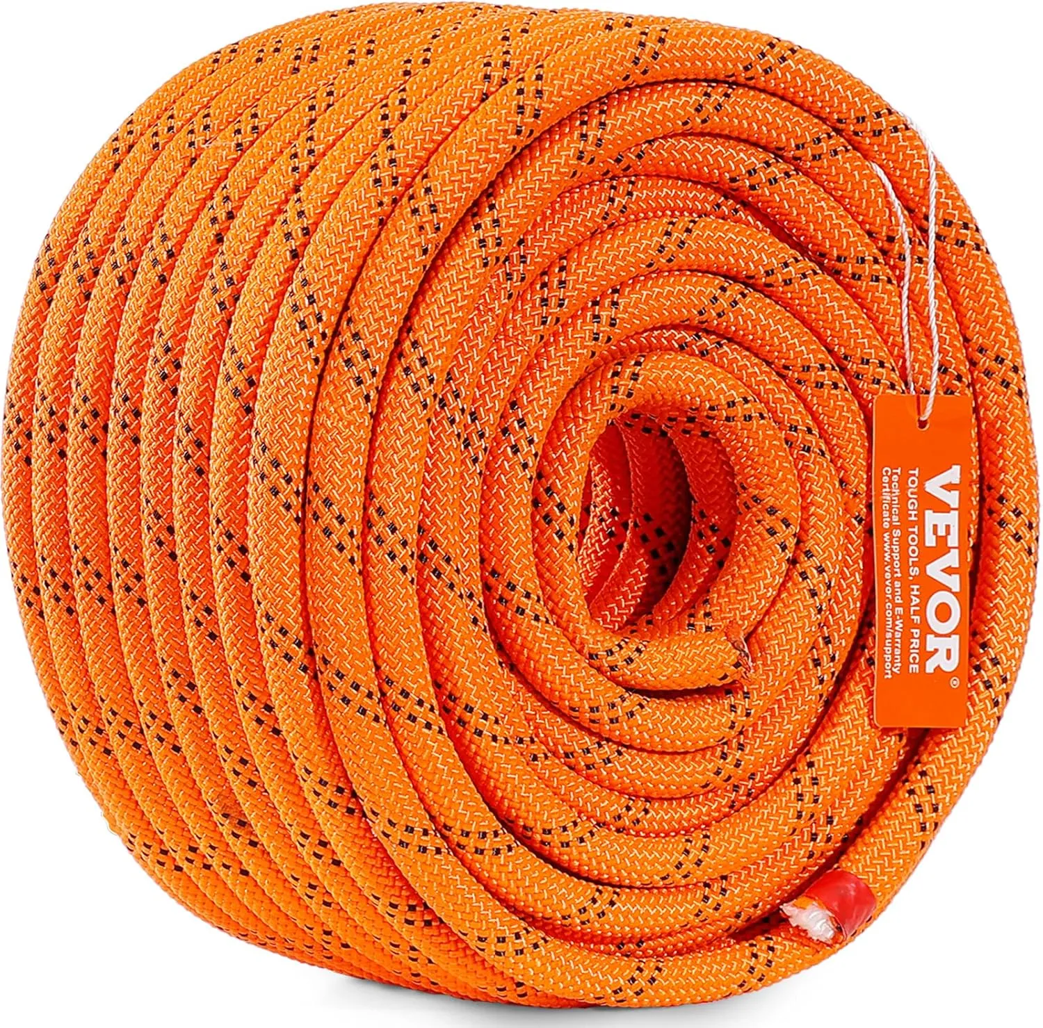 VEVOR Double Braided Polyester Rope, 1/2 in x 120 ft, 48 Strands, 8000 LBS Breaking Strength Outdoor Rope, Arborist Rigging Rope for Rock Hiking Camping Swing Rappelling Rescue, Orange/Black