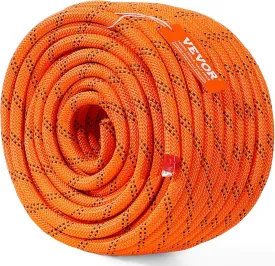 VEVOR Double Braided Polyester Rope, 1/2 in x 120 ft, 48 Strands, 8000 LBS Breaking Strength Outdoor Rope, Arborist Rigging Rope for Rock Hiking Camping Swing Rappelling Rescue, Orange/Black