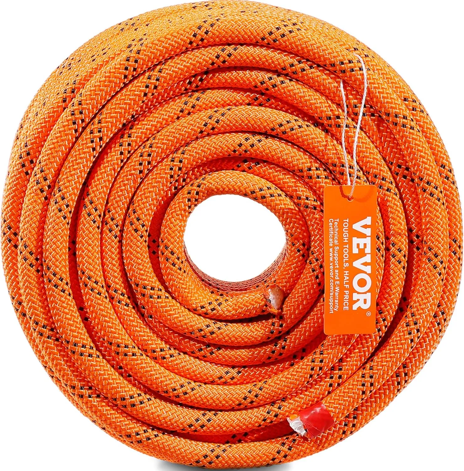 VEVOR Double Braided Polyester Rope, 1/2 in x 120 ft, 48 Strands, 8000 LBS Breaking Strength Outdoor Rope, Arborist Rigging Rope for Rock Hiking Camping Swing Rappelling Rescue, Orange/Black