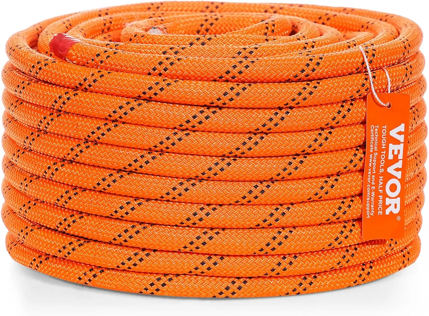 VEVOR Double Braided Polyester Rope, 1/2 in x 120 ft, 48 Strands, 8000 LBS Breaking Strength Outdoor Rope, Arborist Rigging Rope for Rock Hiking Camping Swing Rappelling Rescue, Orange/Black
