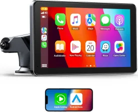 Volam 7'' HD Wireless Carplay Screen for Car, Carplay Screen Compatible Apple Android Auto,Portable Car Stereo with GPS Navigation, Mirror Link, Voice Assistant, AUX/FM