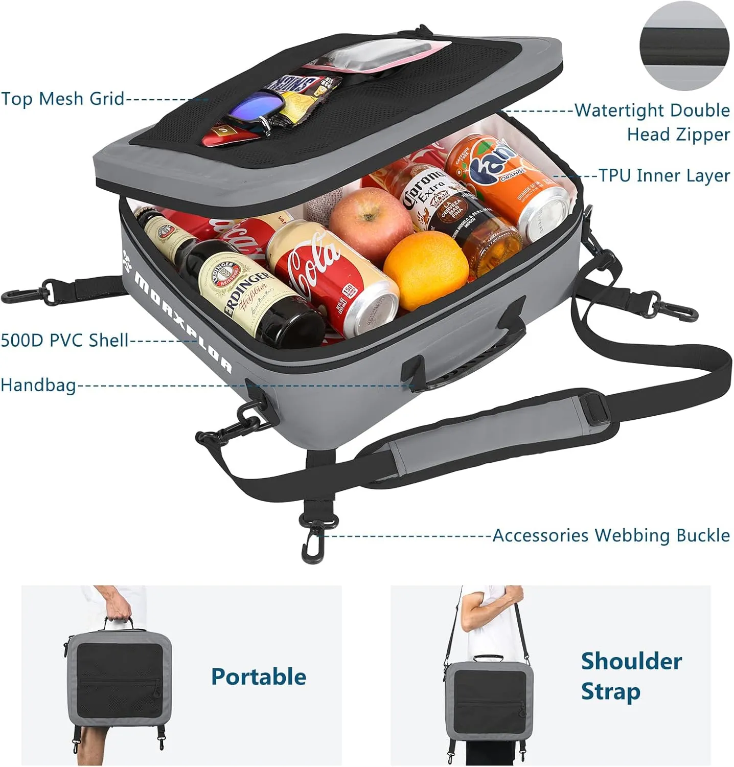 Waterproof PVC Paddleboard Cooler Deck Bag - 12 Can Soft Insulated Cooler for Paddleboarding, Camping, Kayaking
