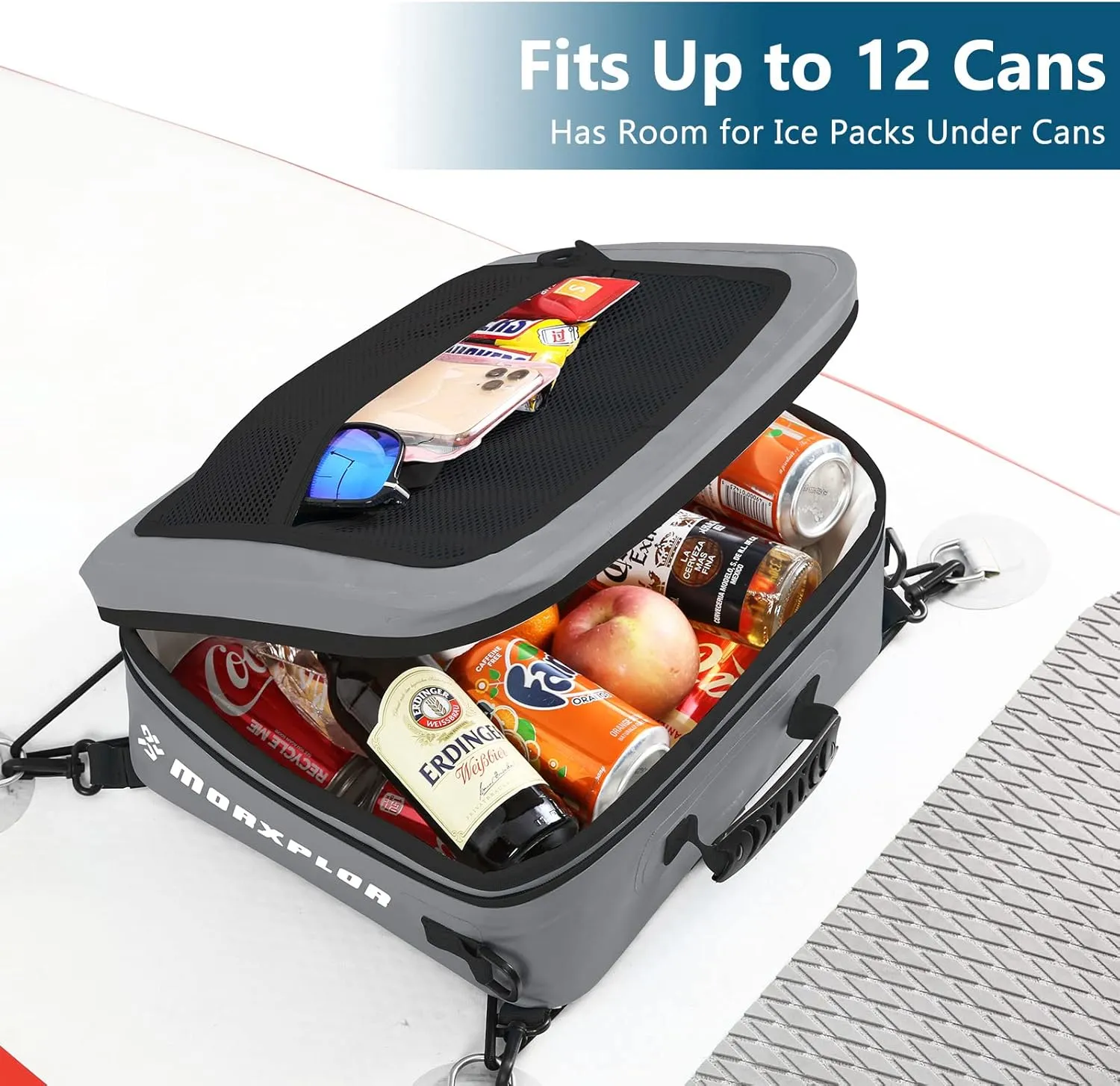 Waterproof PVC Paddleboard Cooler Deck Bag - 12 Can Soft Insulated Cooler for Paddleboarding, Camping, Kayaking