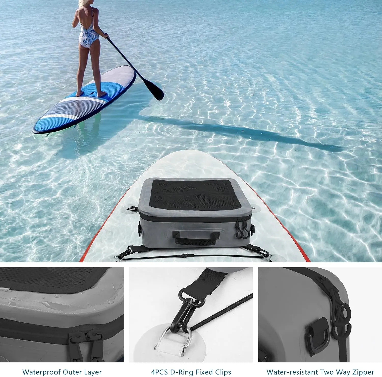 Waterproof PVC Paddleboard Cooler Deck Bag - 12 Can Soft Insulated Cooler for Paddleboarding, Camping, Kayaking