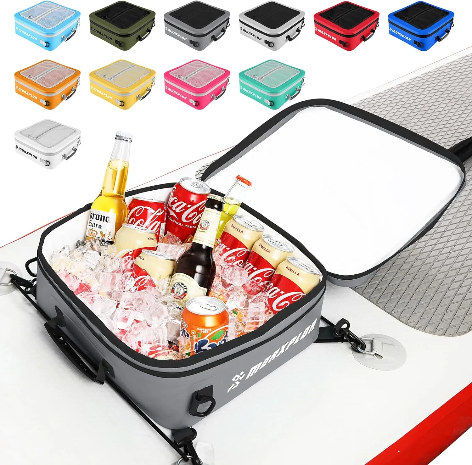 Waterproof PVC Paddleboard Cooler Deck Bag - 12 Can Soft Insulated Cooler for Paddleboarding, Camping, Kayaking