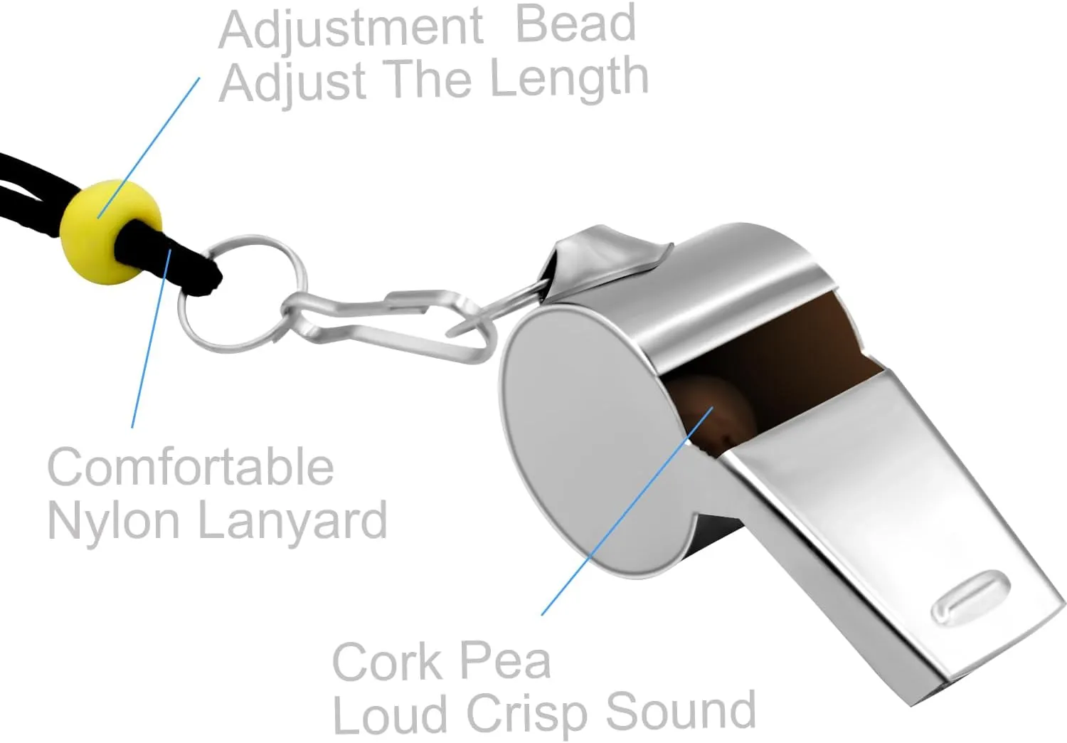 Whistle, Stainless Steel Sports Whistles with Lanyard, Loud Crisp Sound Whistles Great for Coaches, Referees, Teachers and Polices