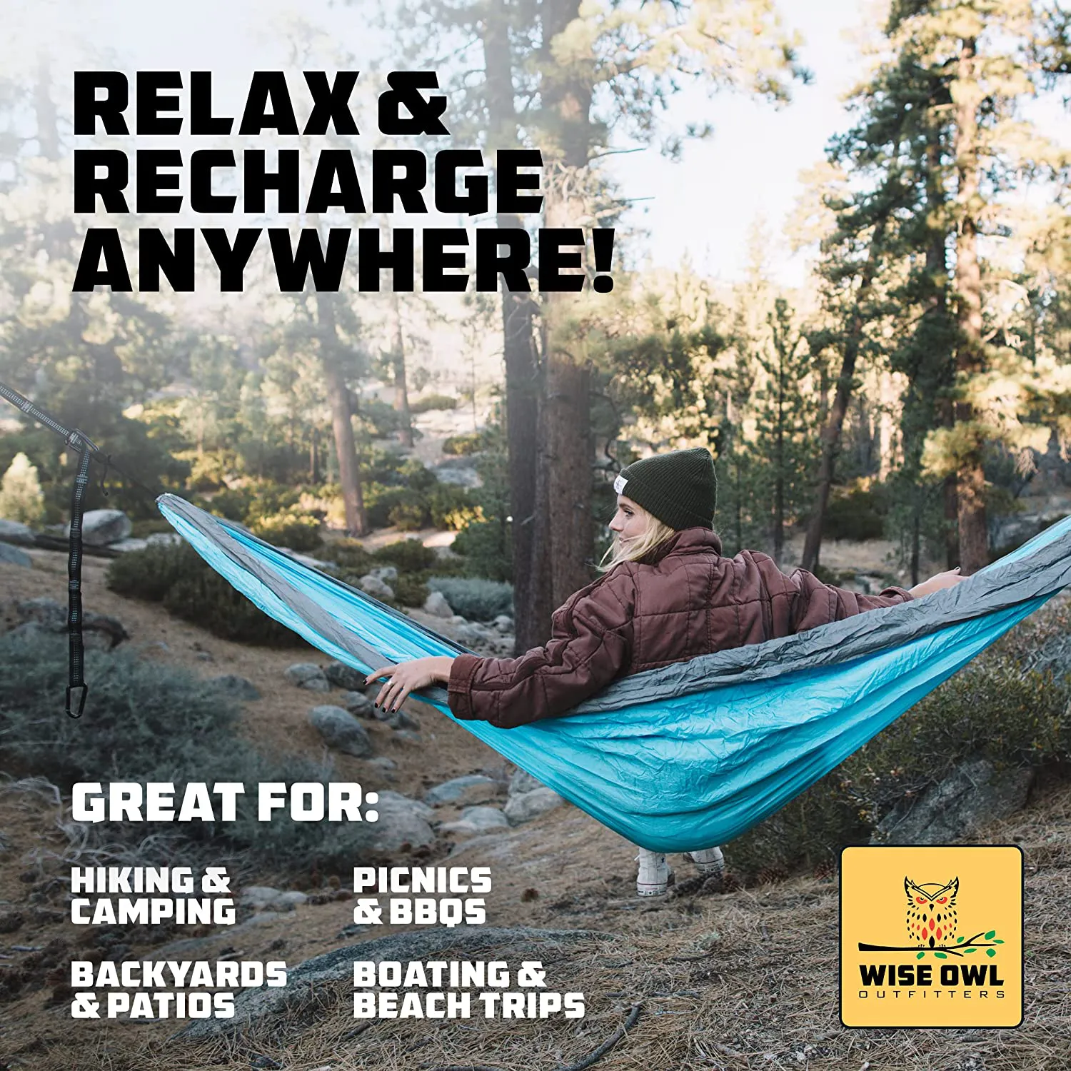 Wise Owl Outfitters Camping Hammocks - Portable Hammock Single or Double Hammock for Outdoor, Indoor W/ Tree Straps - Backpacking, Travel, and Camping Gear