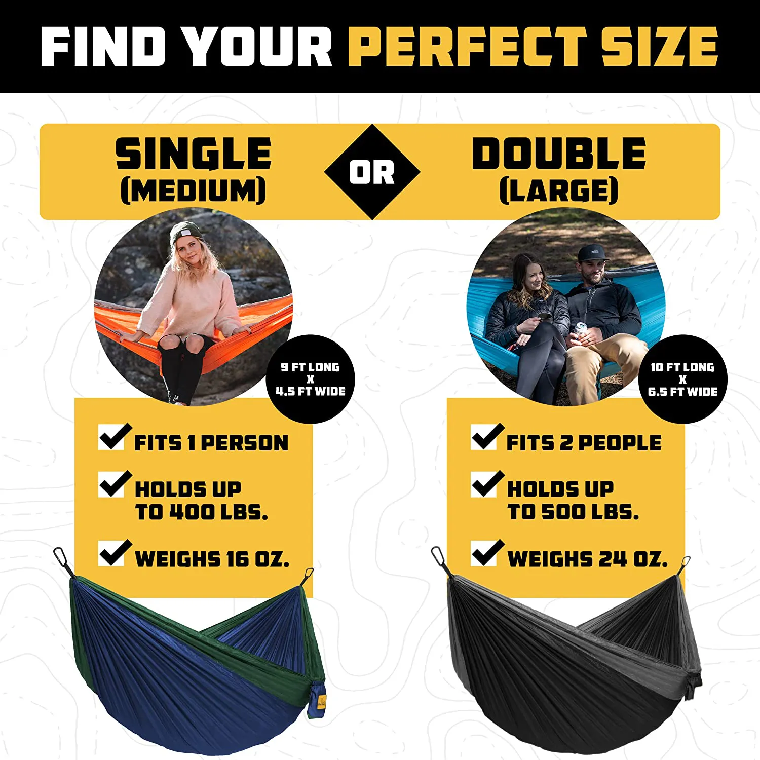 Wise Owl Outfitters Camping Hammocks - Portable Hammock Single or Double Hammock for Outdoor, Indoor W/ Tree Straps - Backpacking, Travel, and Camping Gear