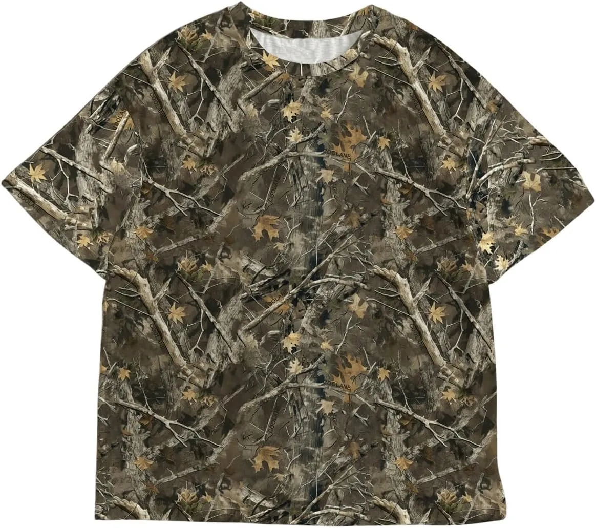 Women's Camo Shirt Tees Crew Neck Drop Shoulder Short Sleeve Camouflage T Shirt Tops Turkey Hunting Shirt