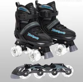 XINO SPORTS 2 in 1 Combo, Kids Roller Skates | Inline Skates - Interchangeable LED Light Up Skates for Kids Ages 6-12, Teens & Adults, Inline Skates for Girls and Boys, Adjustable Roller Skates Blades