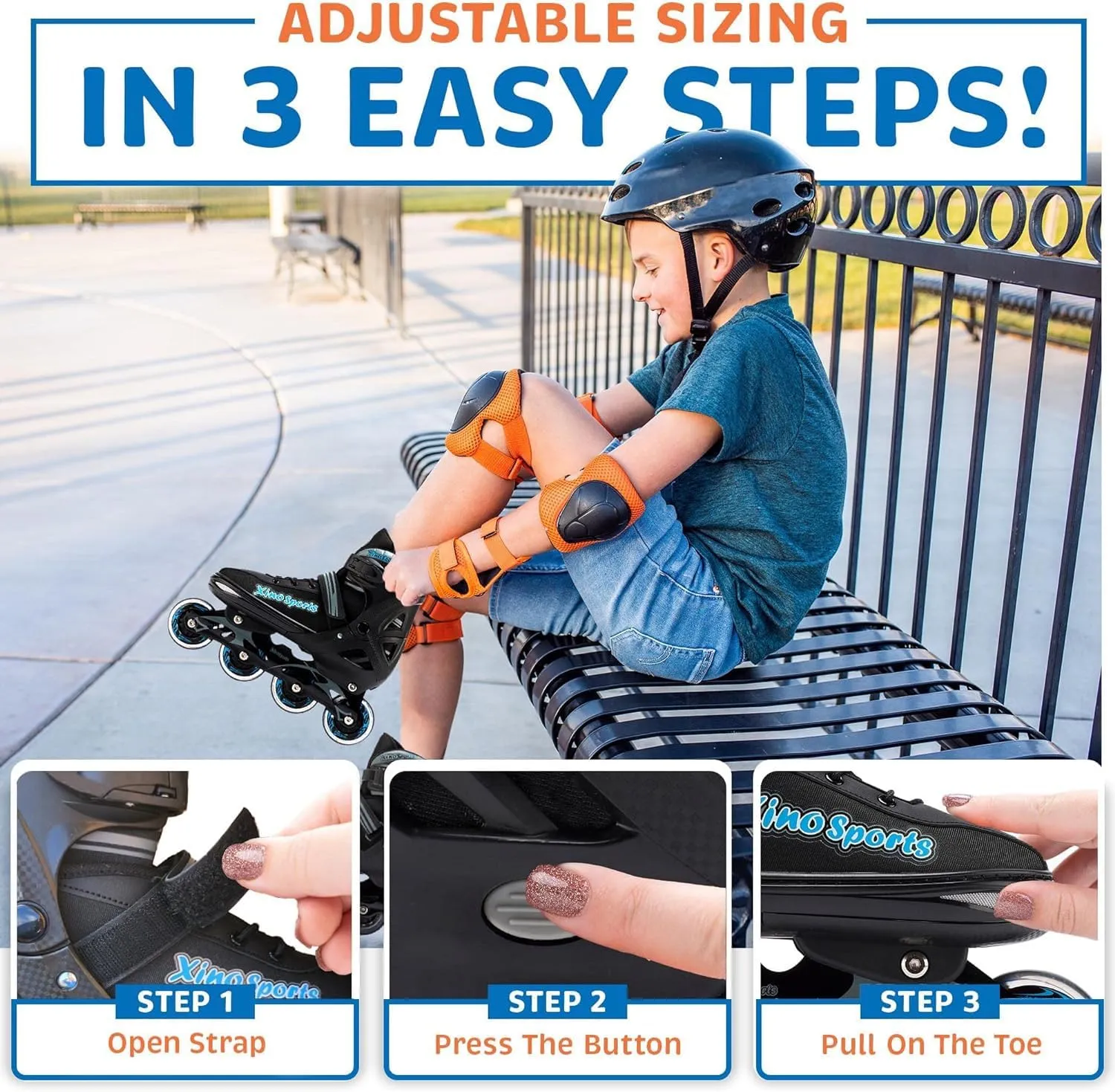 XINO SPORTS 2 in 1 Combo, Kids Roller Skates | Inline Skates - Interchangeable LED Light Up Skates for Kids Ages 6-12, Teens & Adults, Inline Skates for Girls and Boys, Adjustable Roller Skates Blades
