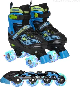 XINO SPORTS 2 in 1 Combo, Kids Roller Skates | Inline Skates - Interchangeable LED Light Up Skates for Kids Ages 6-12, Teens & Adults, Inline Skates for Girls and Boys, Adjustable Roller Skates Blades