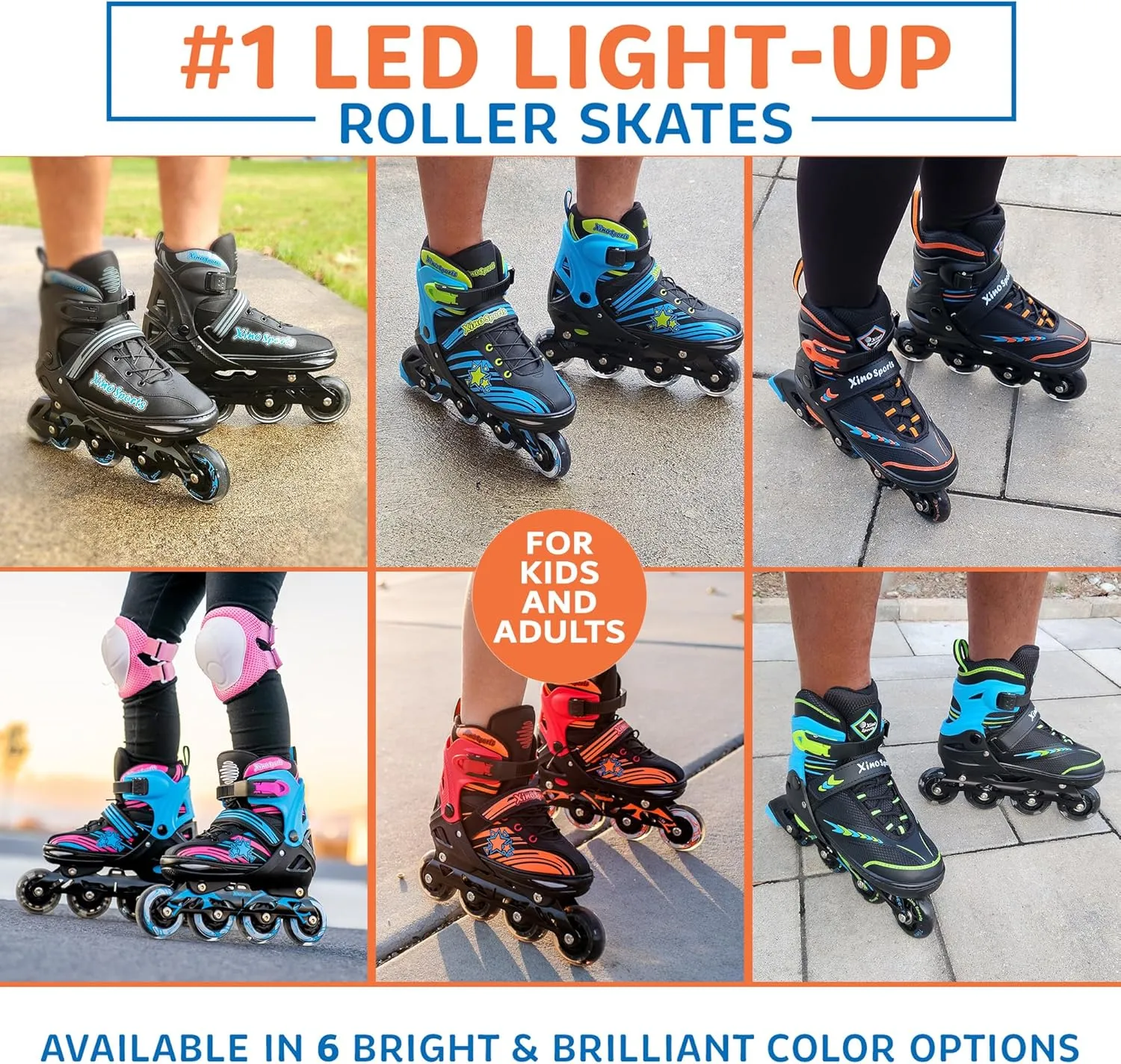 XINO SPORTS 2 in 1 Combo, Kids Roller Skates | Inline Skates - Interchangeable LED Light Up Skates for Kids Ages 6-12, Teens & Adults, Inline Skates for Girls and Boys, Adjustable Roller Skates Blades