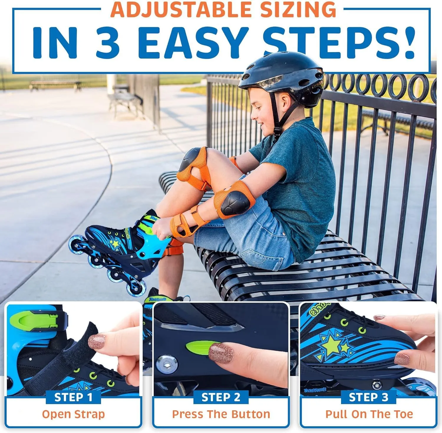 XINO SPORTS 2 in 1 Combo, Kids Roller Skates | Inline Skates - Interchangeable LED Light Up Skates for Kids Ages 6-12, Teens & Adults, Inline Skates for Girls and Boys, Adjustable Roller Skates Blades