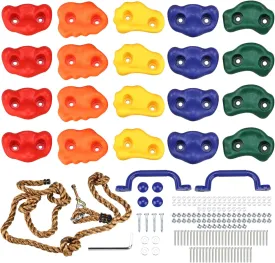 Yaegoo 20 PCS Rock Climbing Holds with Climbing Rope and Handles, Rock Wall Climbing Holds Kit for Indoor and Outdoor Playset, Mounting Hardware Included
