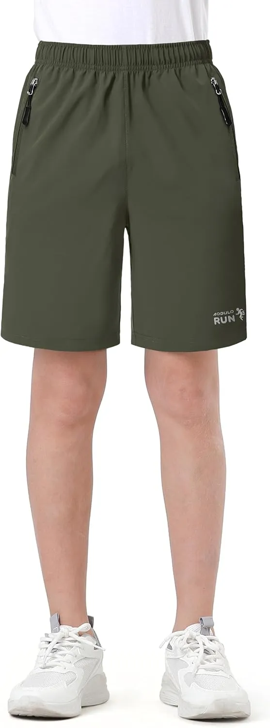 Youth Kids Athletic Shorts Quick Dry Lightweight Beathable Comfy Zipper Running Soccer Size 5-16 Outdoor Active Gym Workout