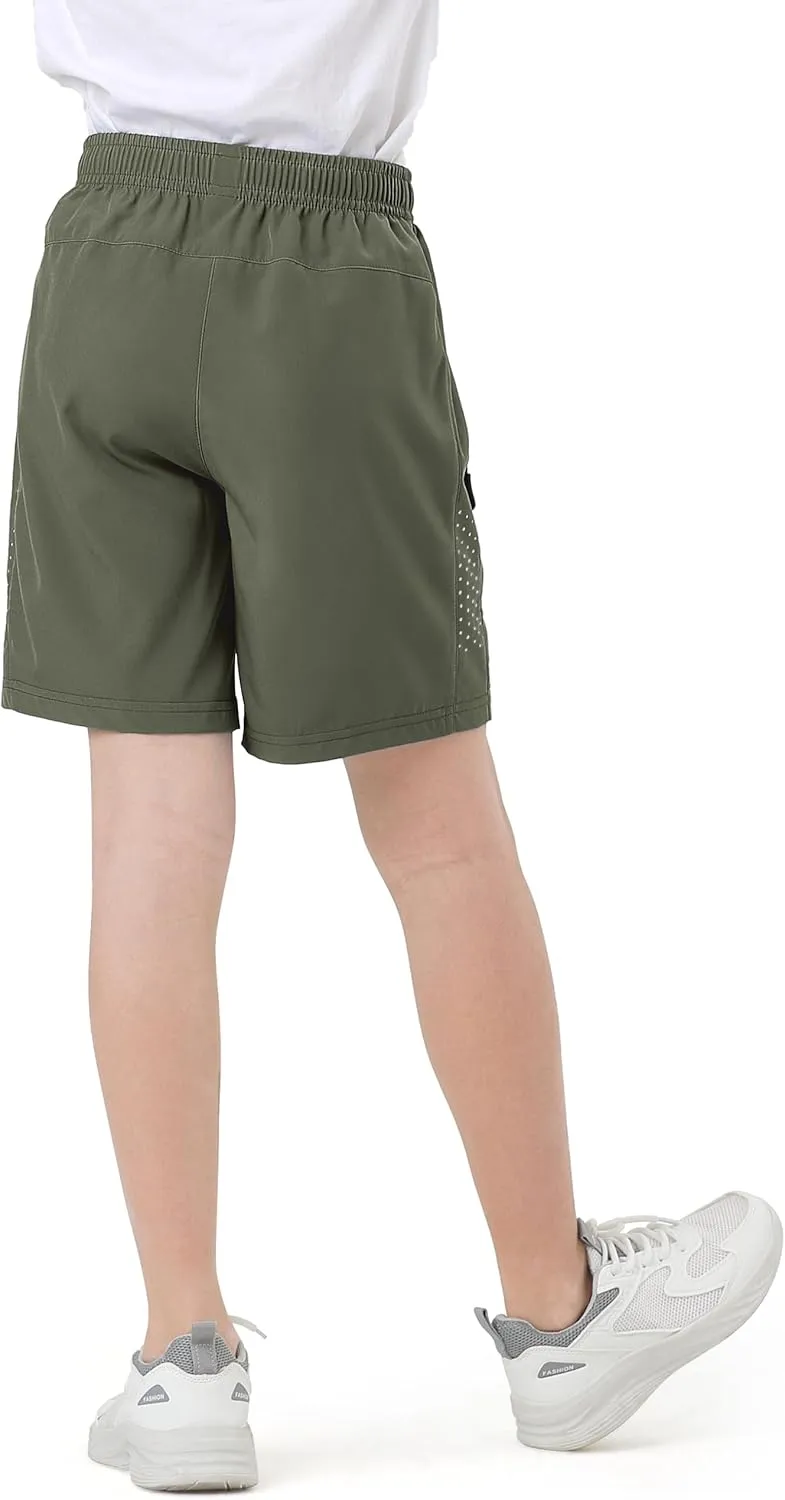 Youth Kids Athletic Shorts Quick Dry Lightweight Beathable Comfy Zipper Running Soccer Size 5-16 Outdoor Active Gym Workout