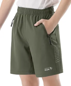 Youth Kids Athletic Shorts Quick Dry Lightweight Beathable Comfy Zipper Running Soccer Size 5-16 Outdoor Active Gym Workout