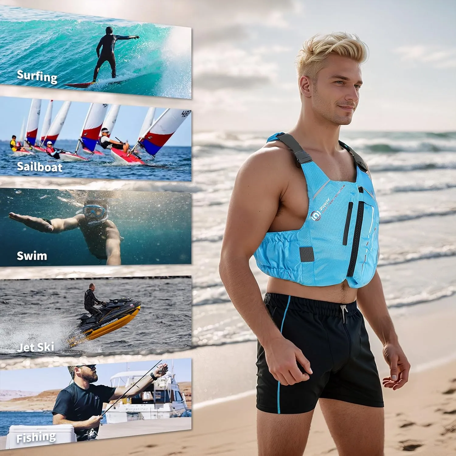 Zeraty Swim Jacket for Adults  Adjustable Buoyancy Vest with Pockets & Reflective Safety for Kayaking, Paddle Sports, and Water Adventures
