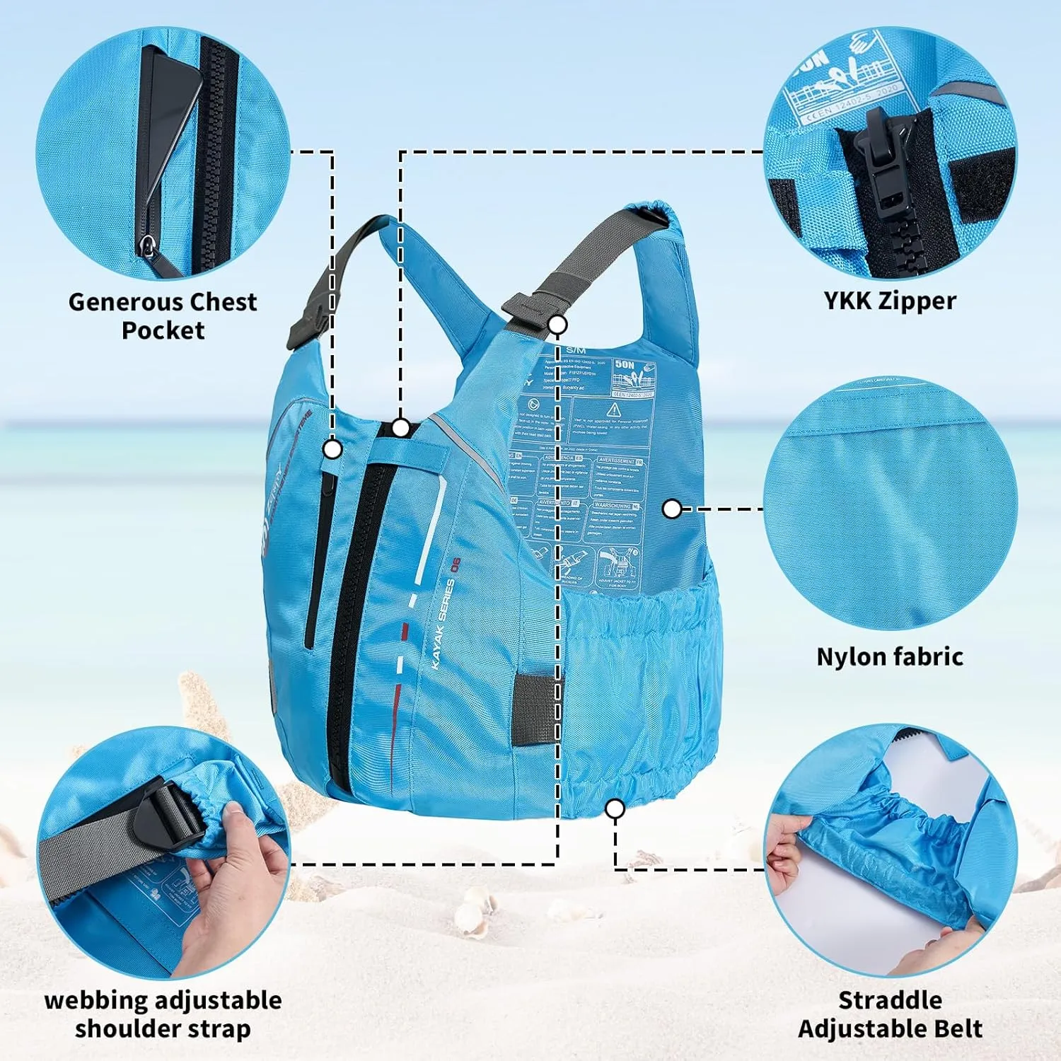 Zeraty Swim Jacket for Adults  Adjustable Buoyancy Vest with Pockets & Reflective Safety for Kayaking, Paddle Sports, and Water Adventures