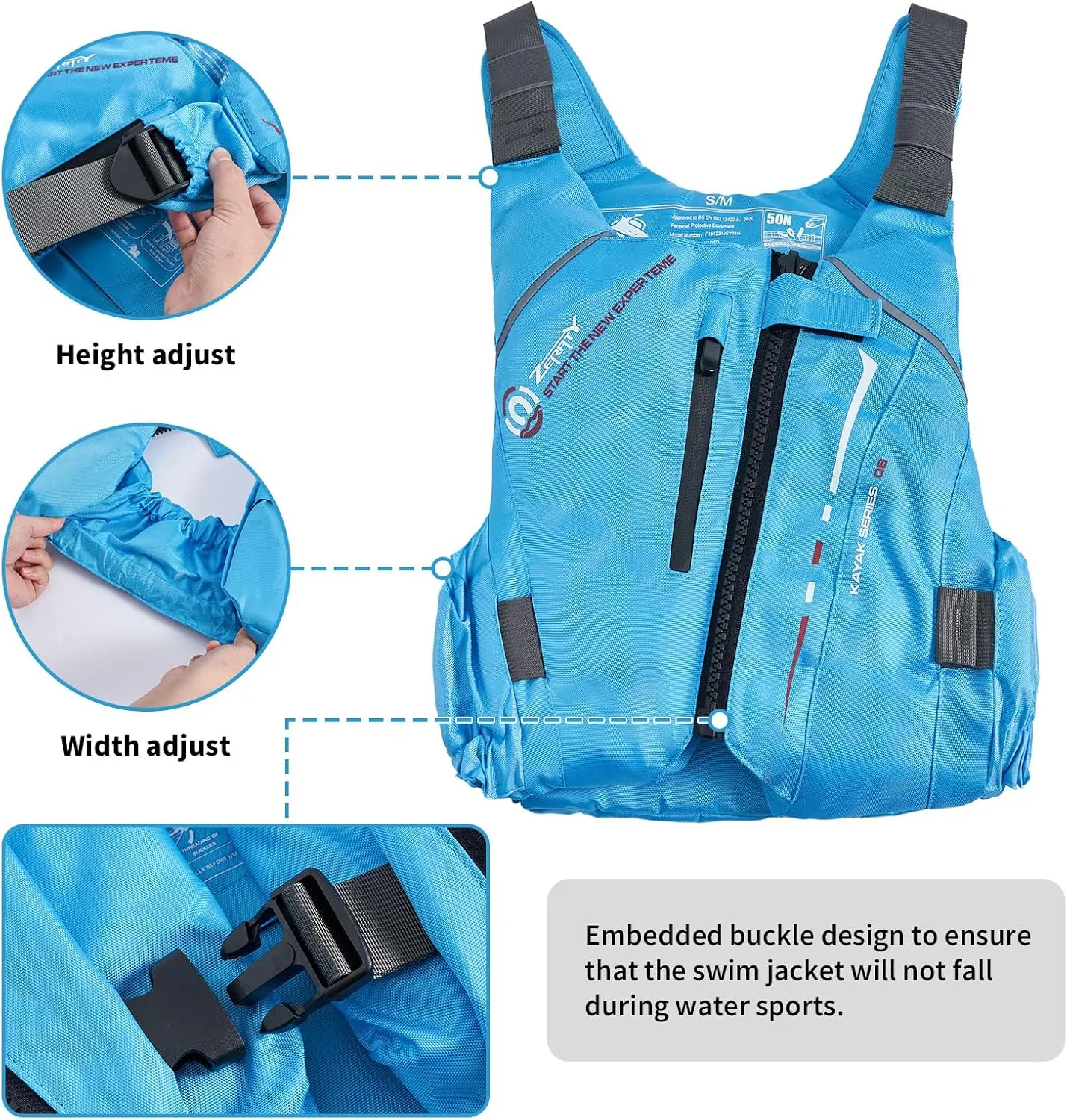 Zeraty Swim Jacket for Adults  Adjustable Buoyancy Vest with Pockets & Reflective Safety for Kayaking, Paddle Sports, and Water Adventures