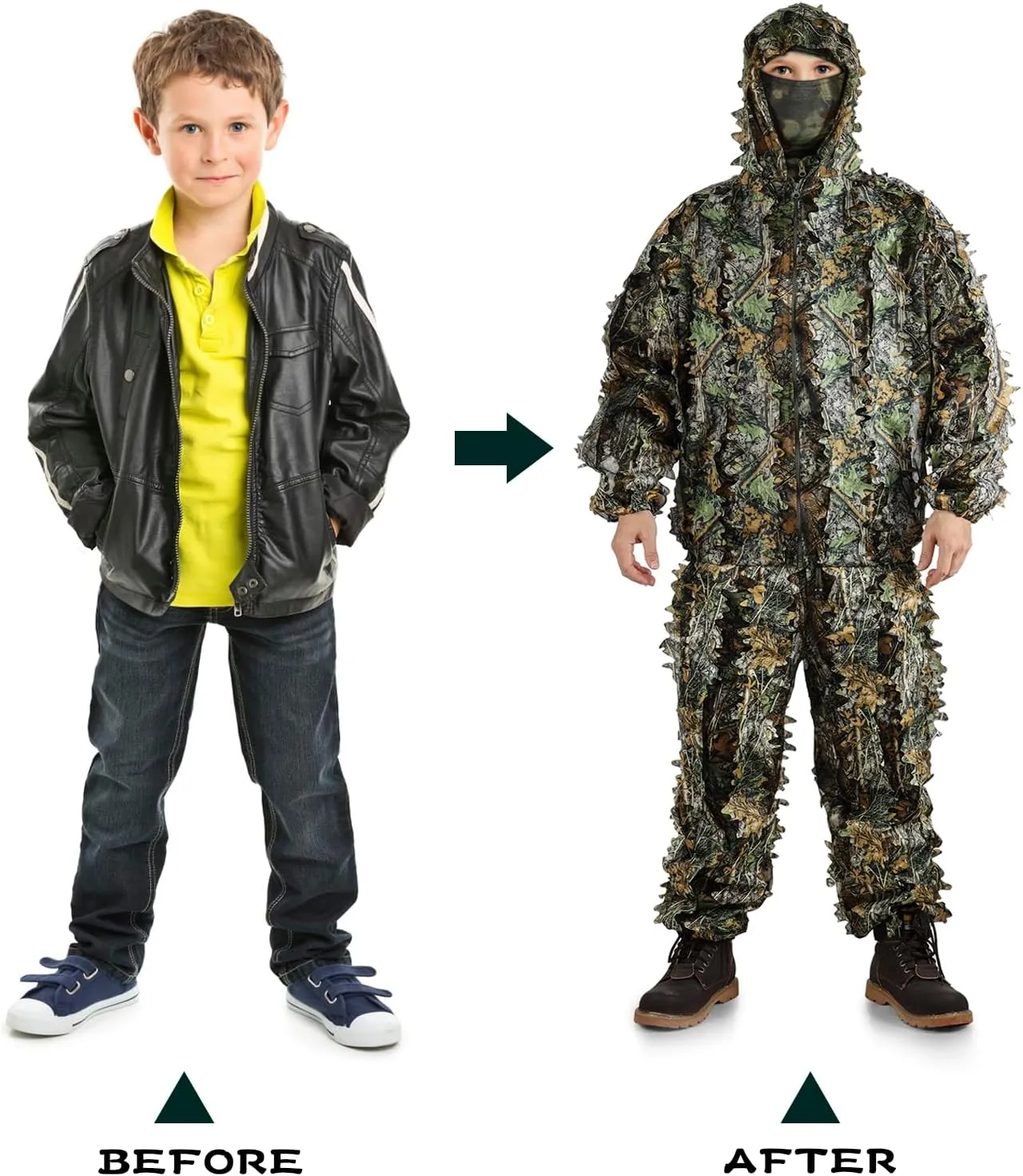 Zicac Outdoor Camo Ghillie Suit 3D Leafy Camouflage Clothing Jungle Woodland Hunting