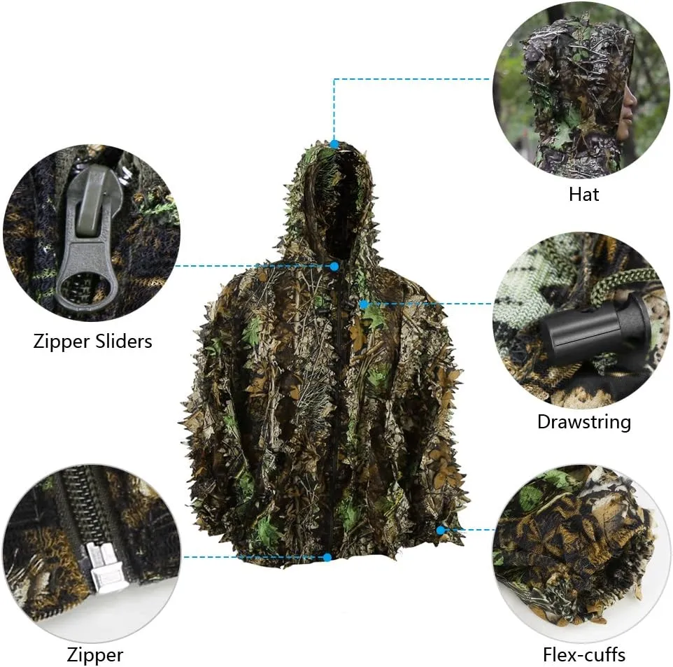 Zicac Outdoor Camo Ghillie Suit 3D Leafy Camouflage Clothing Jungle Woodland Hunting