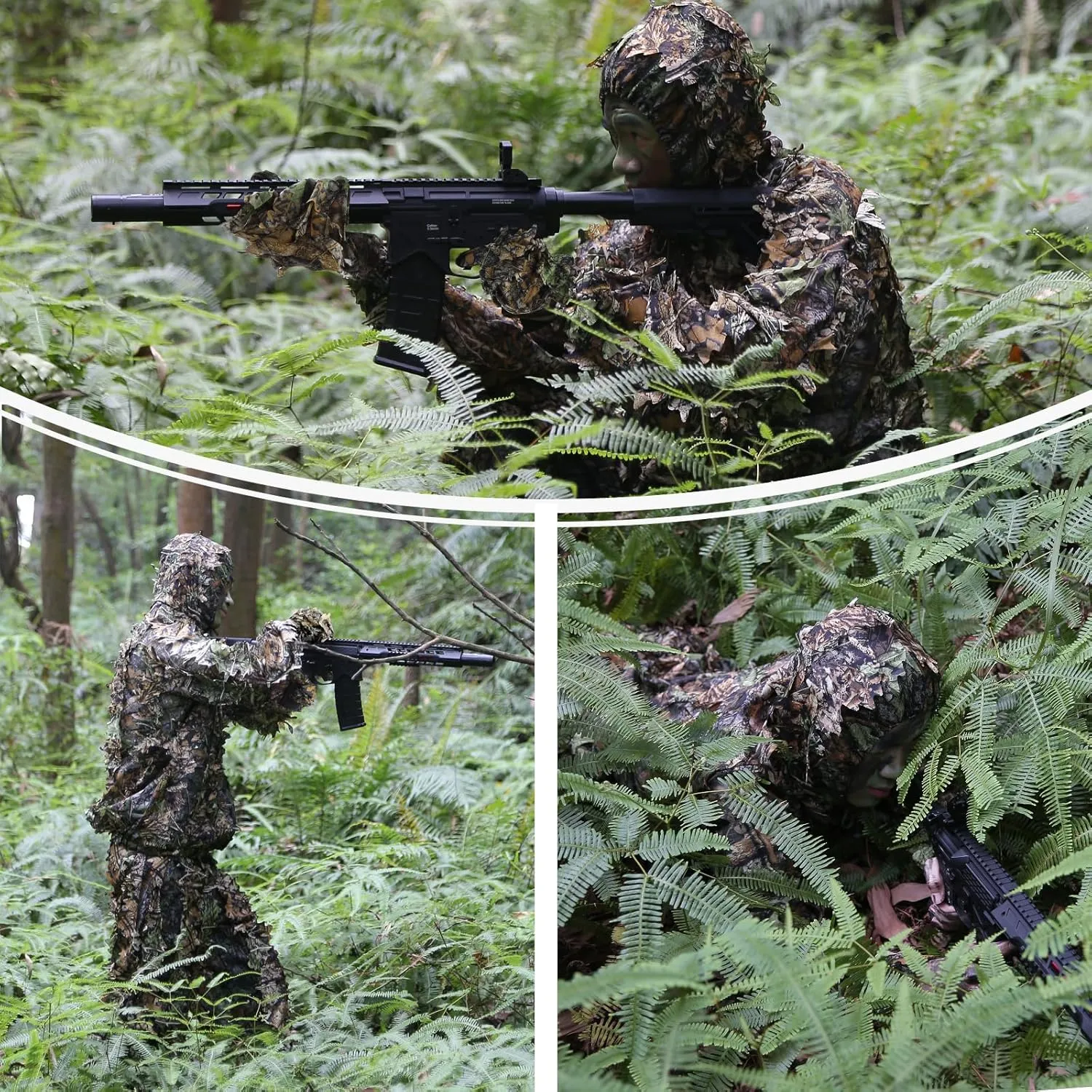 Zicac Outdoor Camo Ghillie Suit 3D Leafy Camouflage Clothing Jungle Woodland Hunting