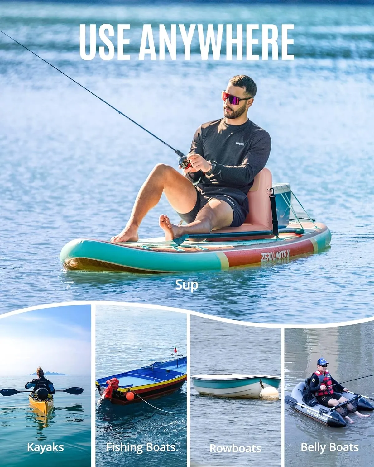 ZLX Paddle Board Seat with Back Support, Portable Kayak Seat, Air Pump Included, Universal Inflatable Seat for Adults, Foldable Ergonomic Design, Easy Fix for Outdoor Fishing/Kayaking/Camping